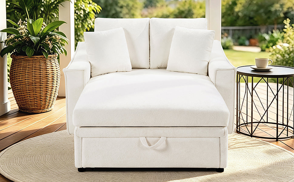 Modern Chaise Sofa 53.5" Sofa Couch Sofa Bed Sleeper Sofa with Pillows and Hidden Storage Space for Living Room, Bedroom, Beige image 5
