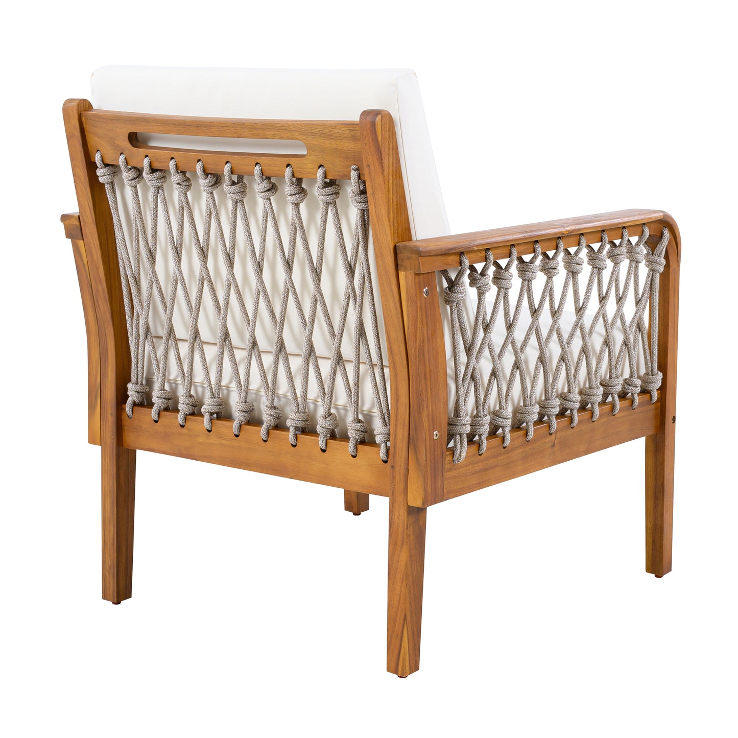 Outdoor Acacia Wood Club Chair with Handwoven Rope(Set of 2), Teak Finish image 9