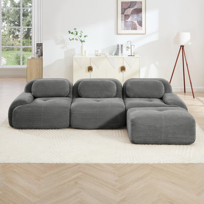 L-shaped modular sofa no assembly ergonomic design pet-friendly luxuryCorduroy Fabric fabric extra-wide curved armrests 32D high-resilience sponge for living rooms bedroom,Grey image 2