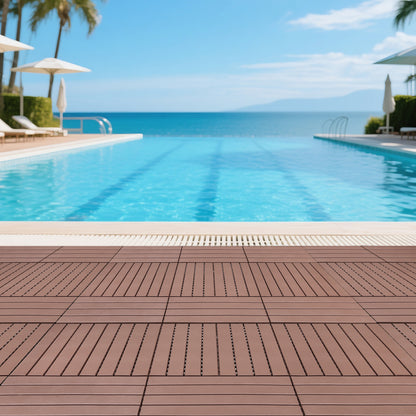 24 pieces of outdoor terrace deck tiles, DIY interlocking decking floor tiles, easy to install patio tiles, suitable for indoor and outdoor balcony backyard poolside,Brown image 6