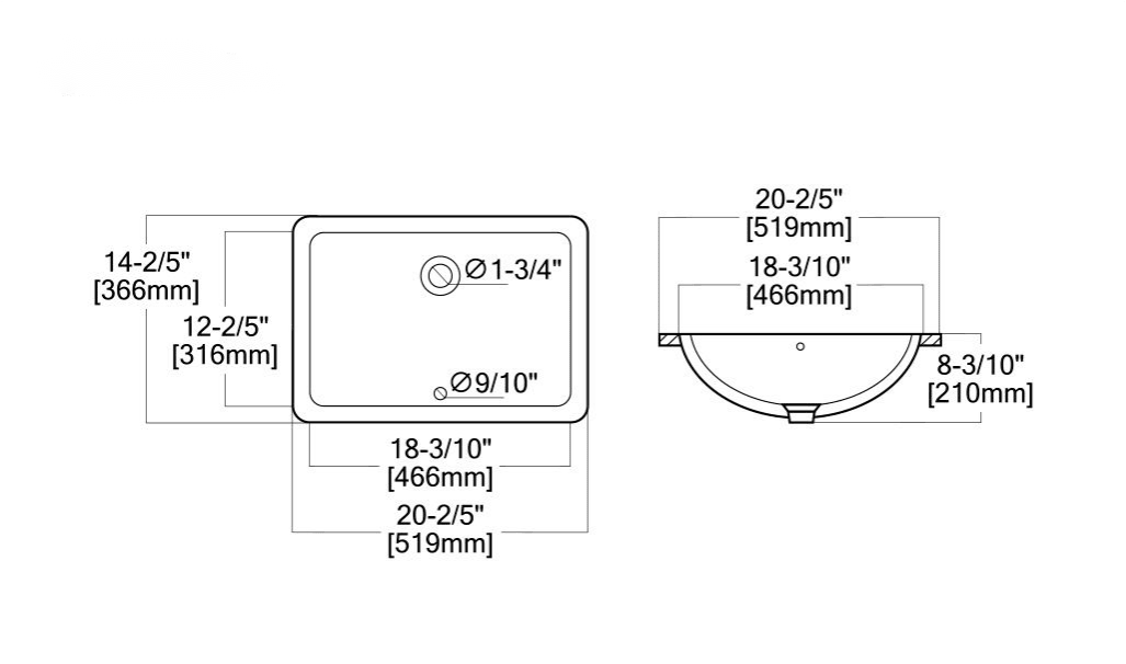 21"x14" White Ceramic Rectangular Undermount Bathroom Sink with Overflow image 8