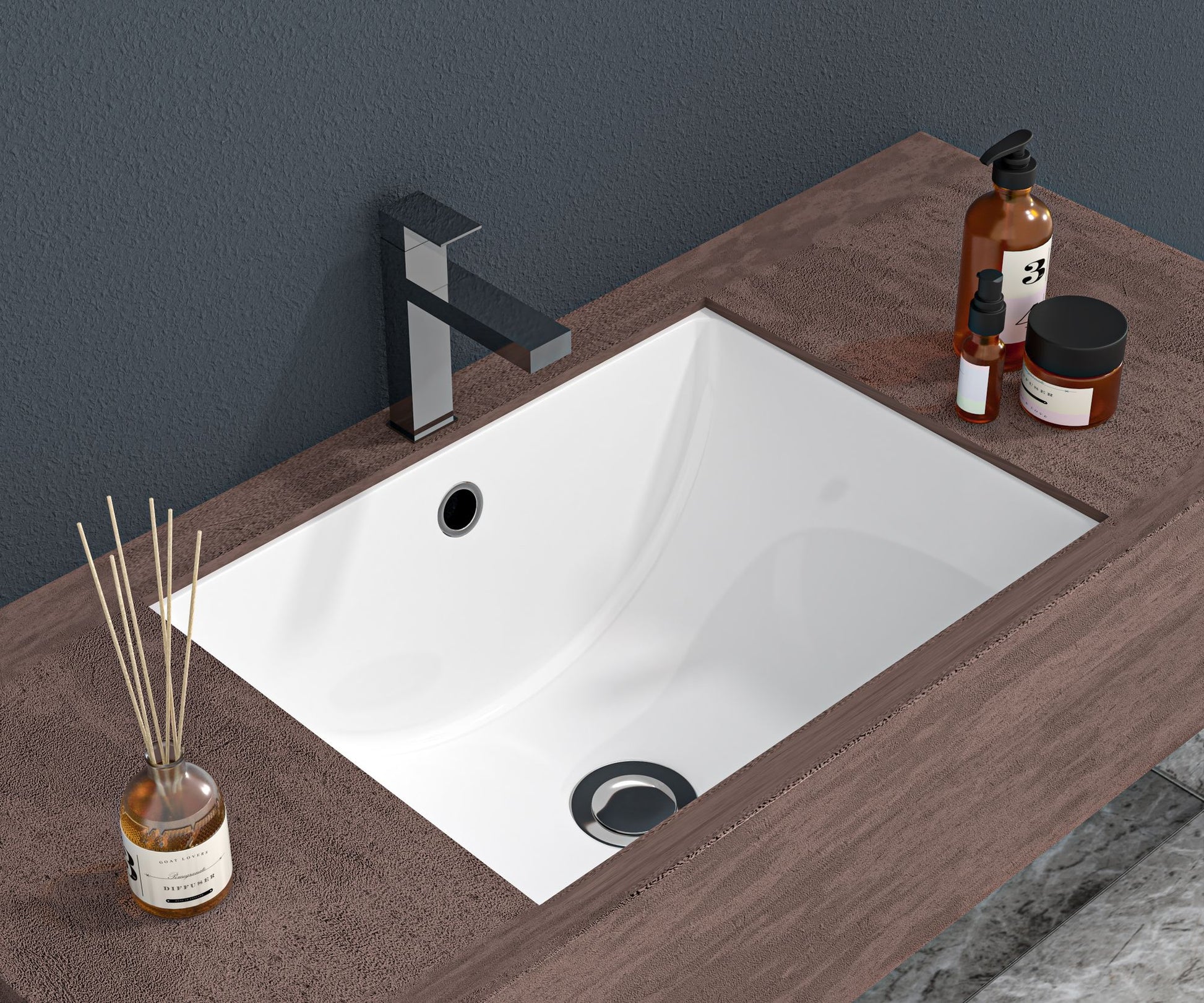 21"x14" White Ceramic Rectangular Undermount Bathroom Sink with Overflow image 1