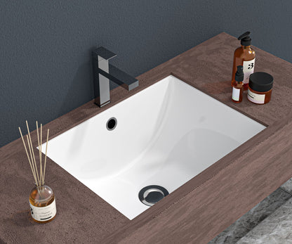 21"x14" White Ceramic Rectangular Undermount Bathroom Sink with Overflow image 1