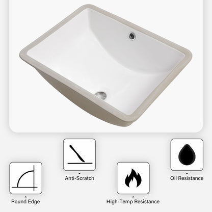 21"x14" White Ceramic Rectangular Undermount Bathroom Sink with Overflow image 6