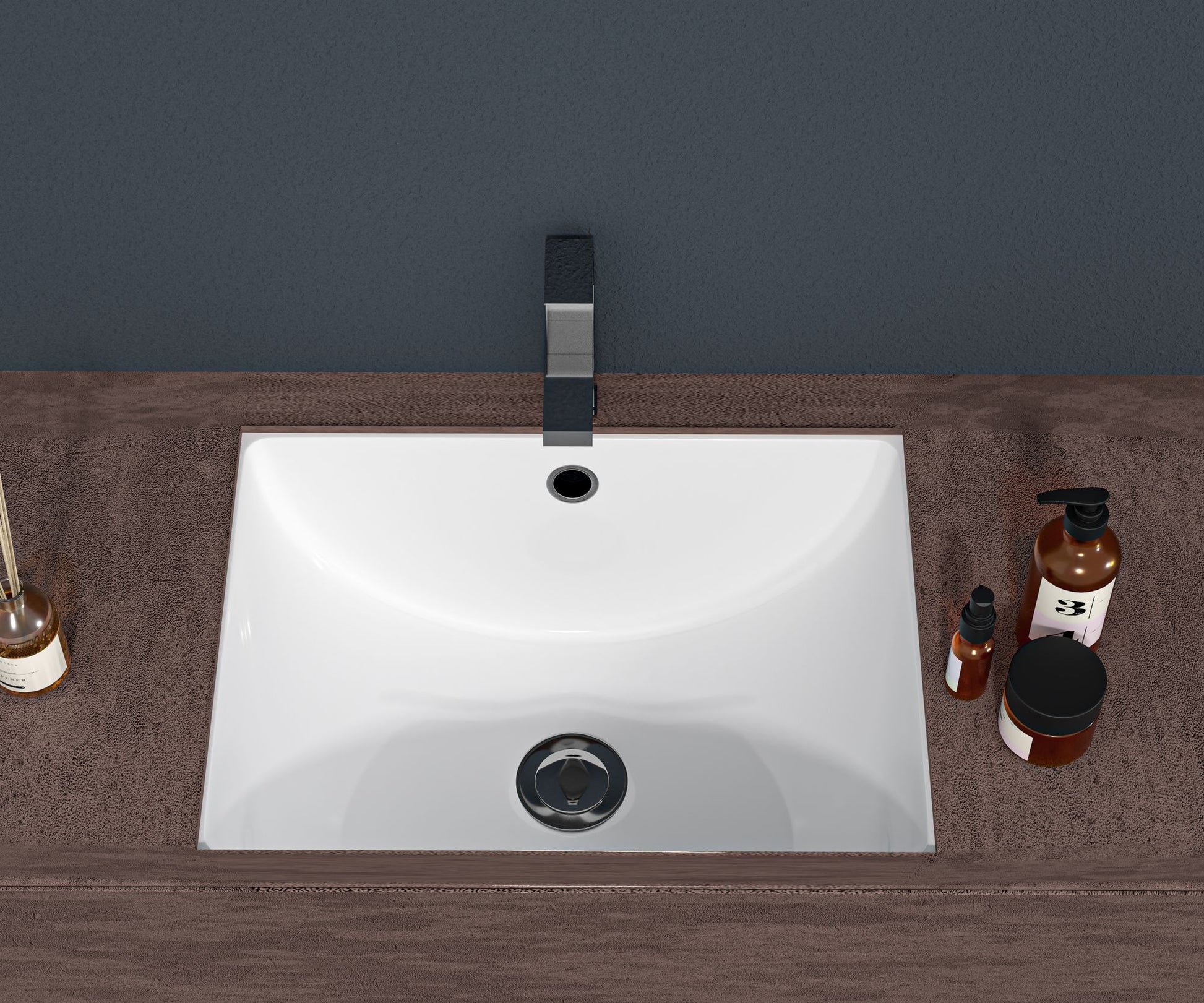 21"x14" White Ceramic Rectangular Undermount Bathroom Sink with Overflow image 2