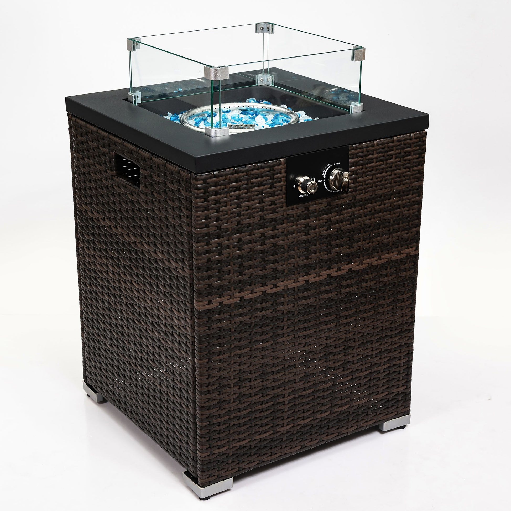 22" Propane Gas Fire Pit Table, 50000 BTU Square Steel Fire Pit with Beautiful Wicker Base for Outside Patio Deck Garden image 5
