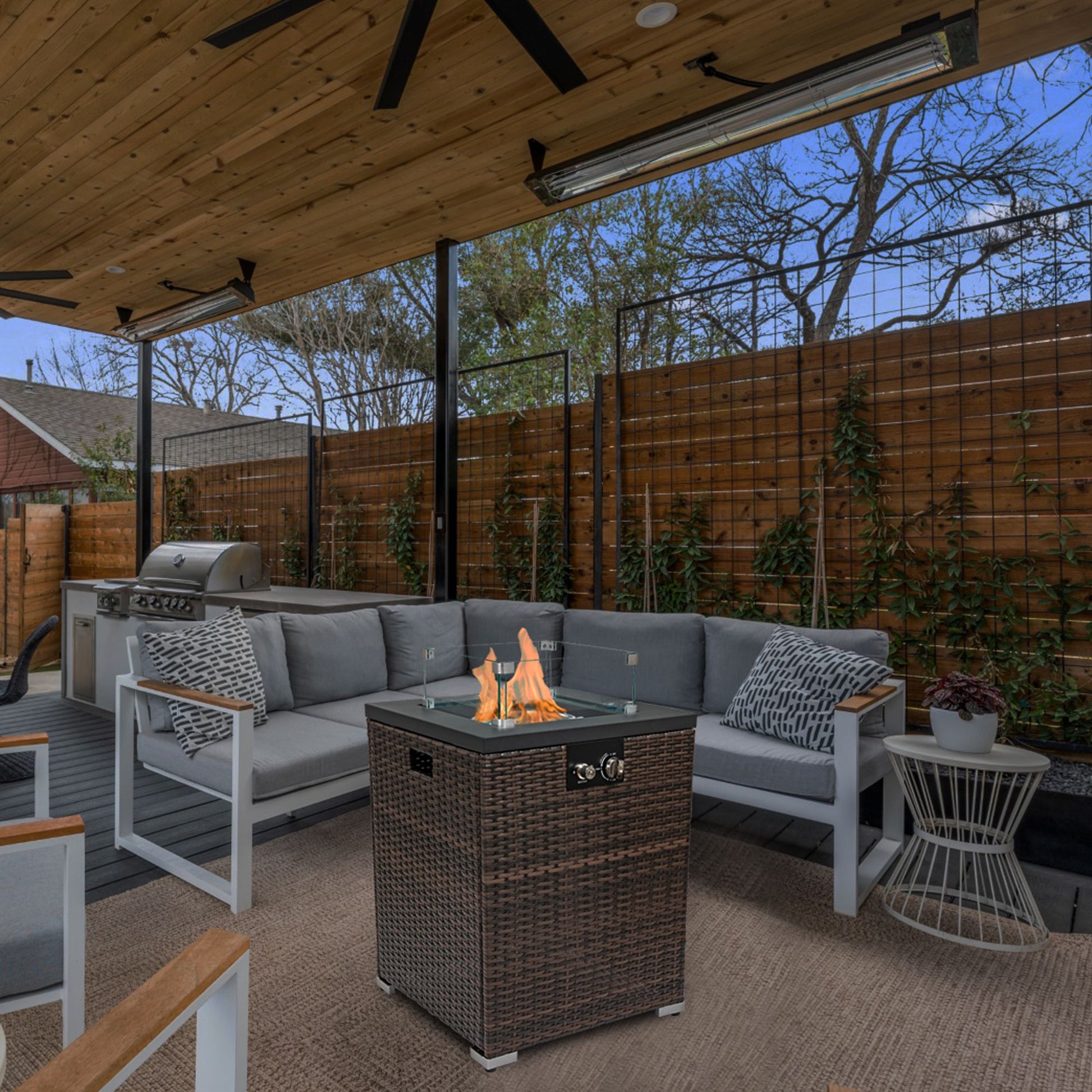 22" Propane Gas Fire Pit Table, 50000 BTU Square Steel Fire Pit with Beautiful Wicker Base for Outside Patio Deck Garden image 3