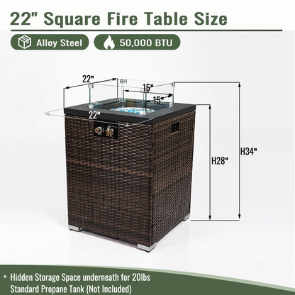 22" Propane Gas Fire Pit Table, 50000 BTU Square Steel Fire Pit with Beautiful Wicker Base for Outside Patio Deck Garden image 13