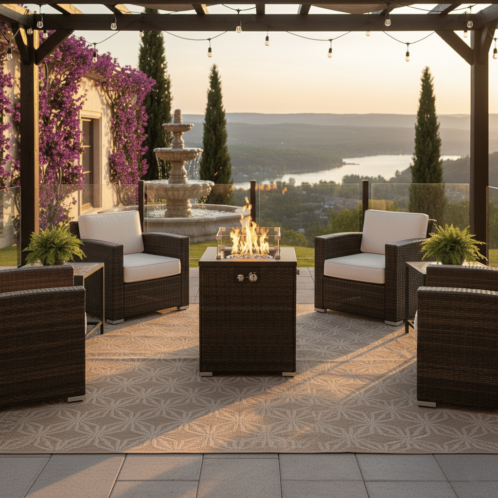 22" Propane Gas Fire Pit Table, 50000 BTU Square Steel Fire Pit with Beautiful Wicker Base for Outside Patio Deck Garden image 2