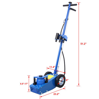 22 Ton Hydraulic Floor Jack Air-Operated Axle Bottle Jack with (4) Extension Saddle Set Built-in Wheels, Blue image 4