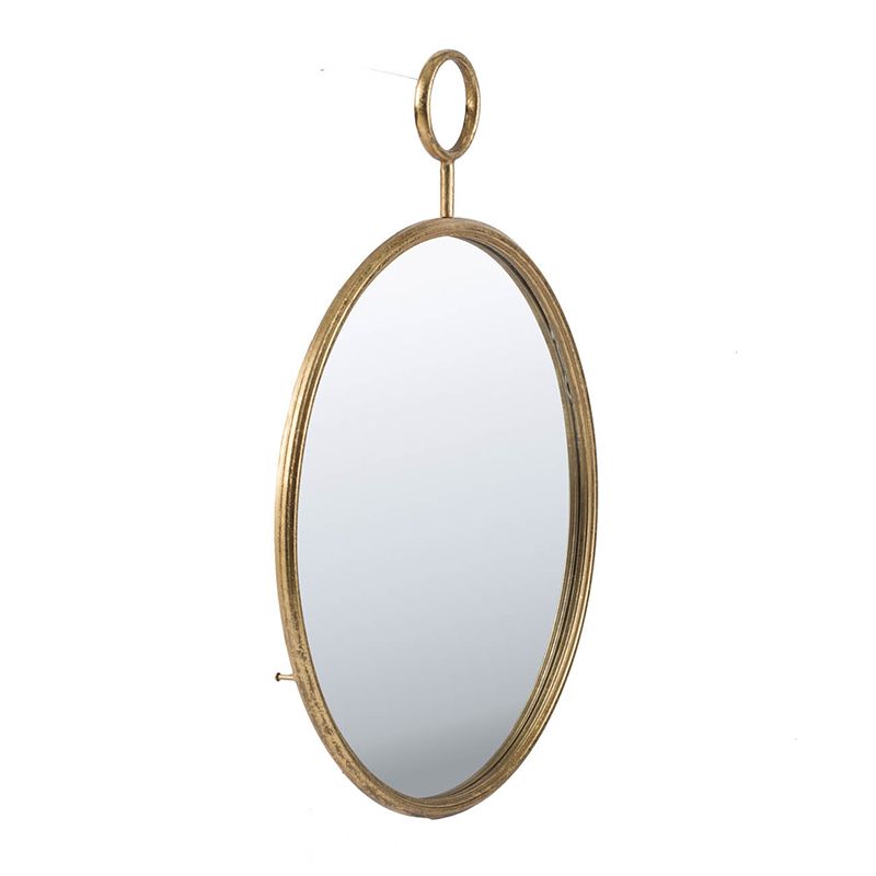 Circle wall mirror with gold frame in office decor