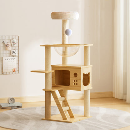 48.8" Modern Cat Tower, Wood Cat Tree Tower for Indoor Cats, Cat Treewith Sisal-Covered Scratching Posts and Top Perch, Cat Condo with Acrylic Hammock for Small Large Cats image 4