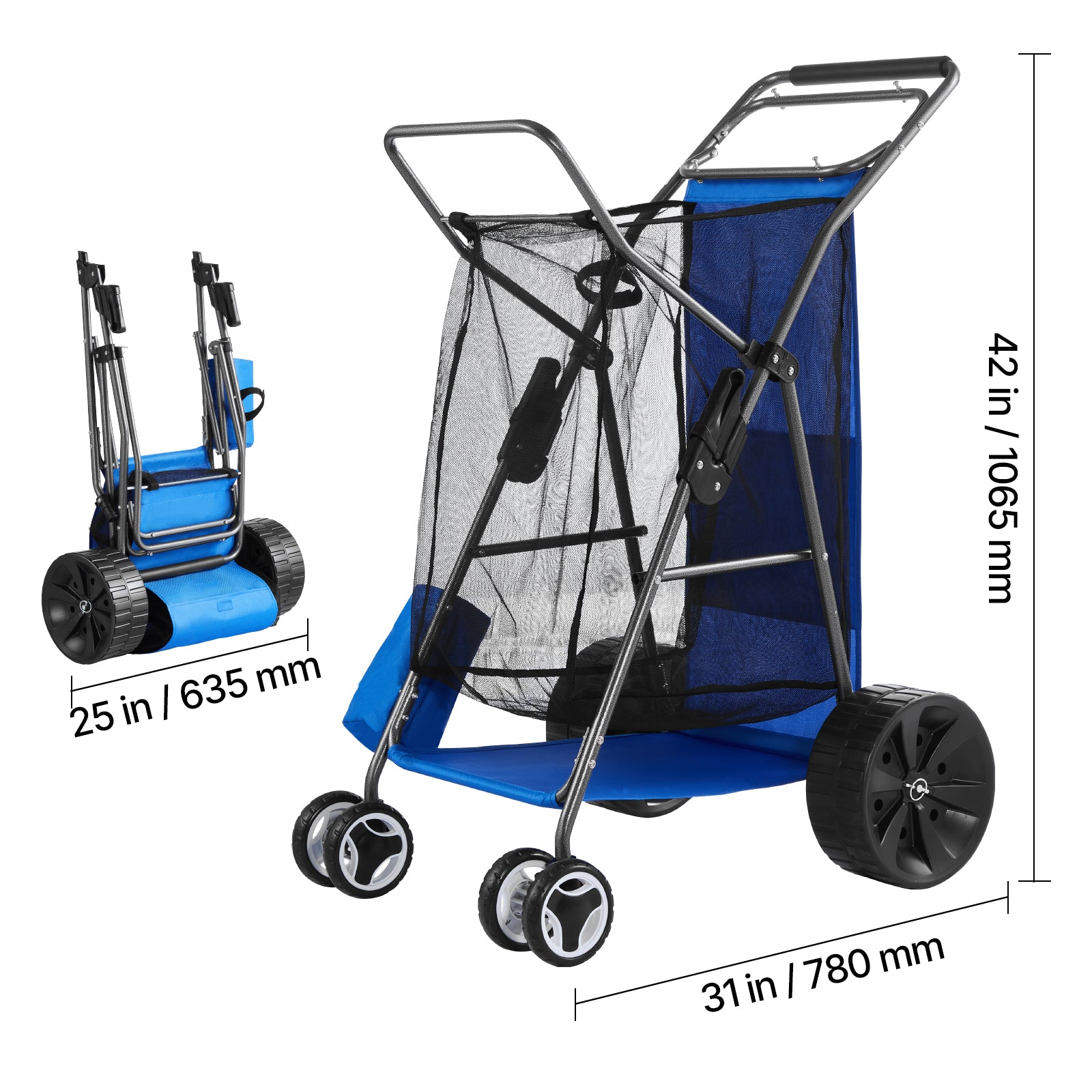 Beach Cart with Large Wheels for Sand, 165 lbs Load Capacity, Heavy Duty Folding Beach Wagon with 10" Solid Wheels, Insulated Cooler Bag, Umbrella Holder, Holds 4 Chairs for Camping & Fishing image 3