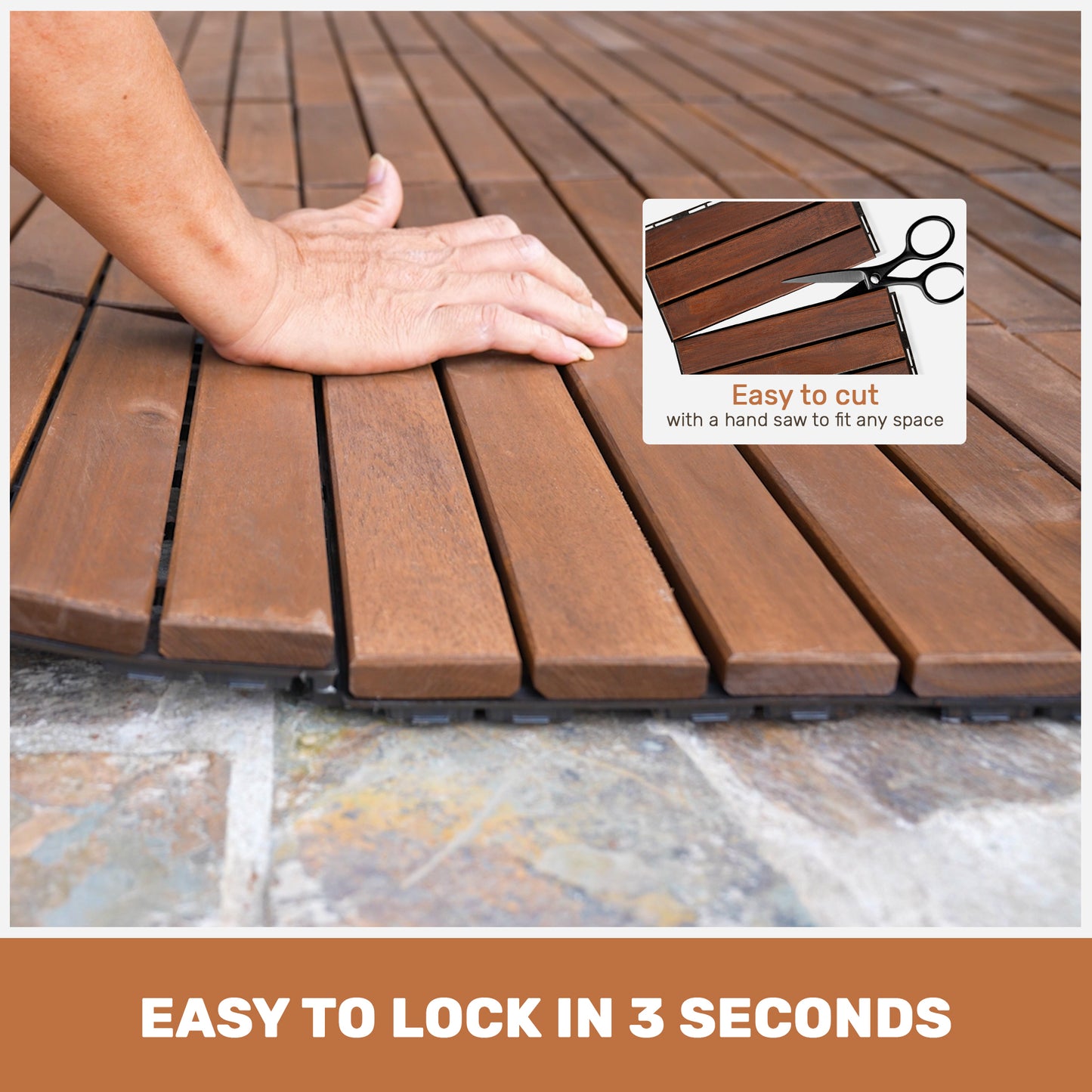 30 PCS Interlocking Deck Tiles Striped Pattern, 12" x 12" Square Acacia Hardwood Outdoor Flooring for Patio, Bancony, Pool Side,.. image 6
