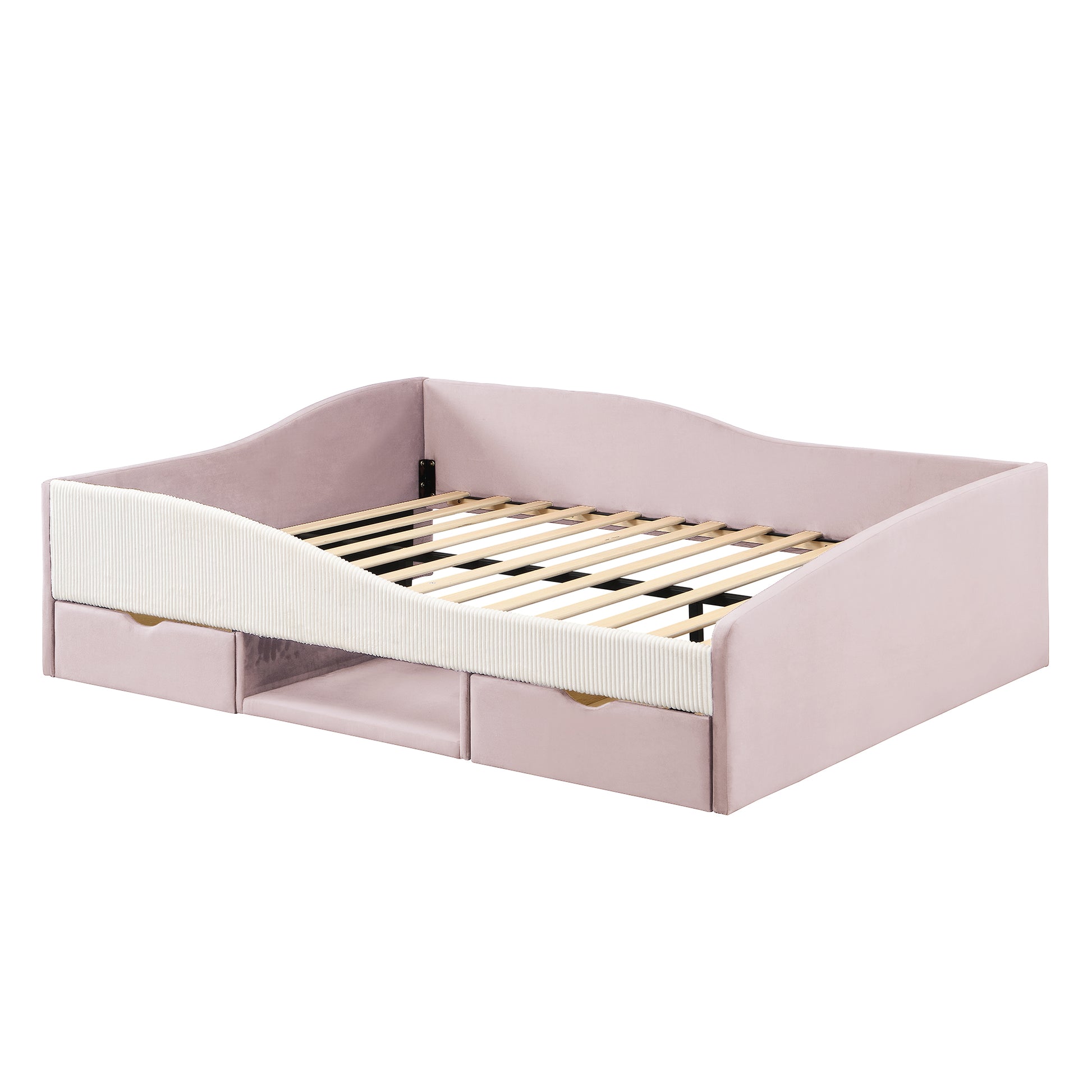 Full Size Upholstered Daybed Frame with 2 Storage Drawers, Pink image 3