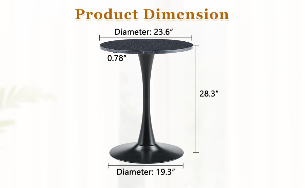 Round Dining Table, 23.6" Circle Tulip Table with Thickened Tabletop & Metal Pedestal, Mid Century Modern Bistro Table for Kitchen, Small Places, Living Room, Cafe (Faux Marble) image 12