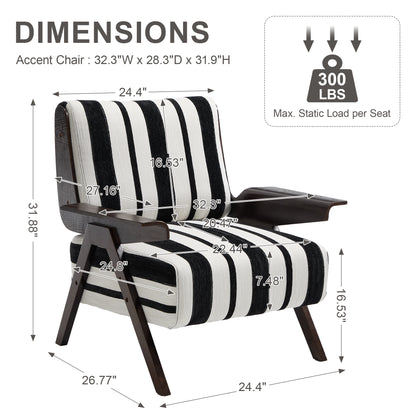 Modern armchair Widened armrests on both sides Solid wood legs Comfortable to sit on, casual reading chair, living room, bedroom, office Black and white stripes(One Pack) image 5