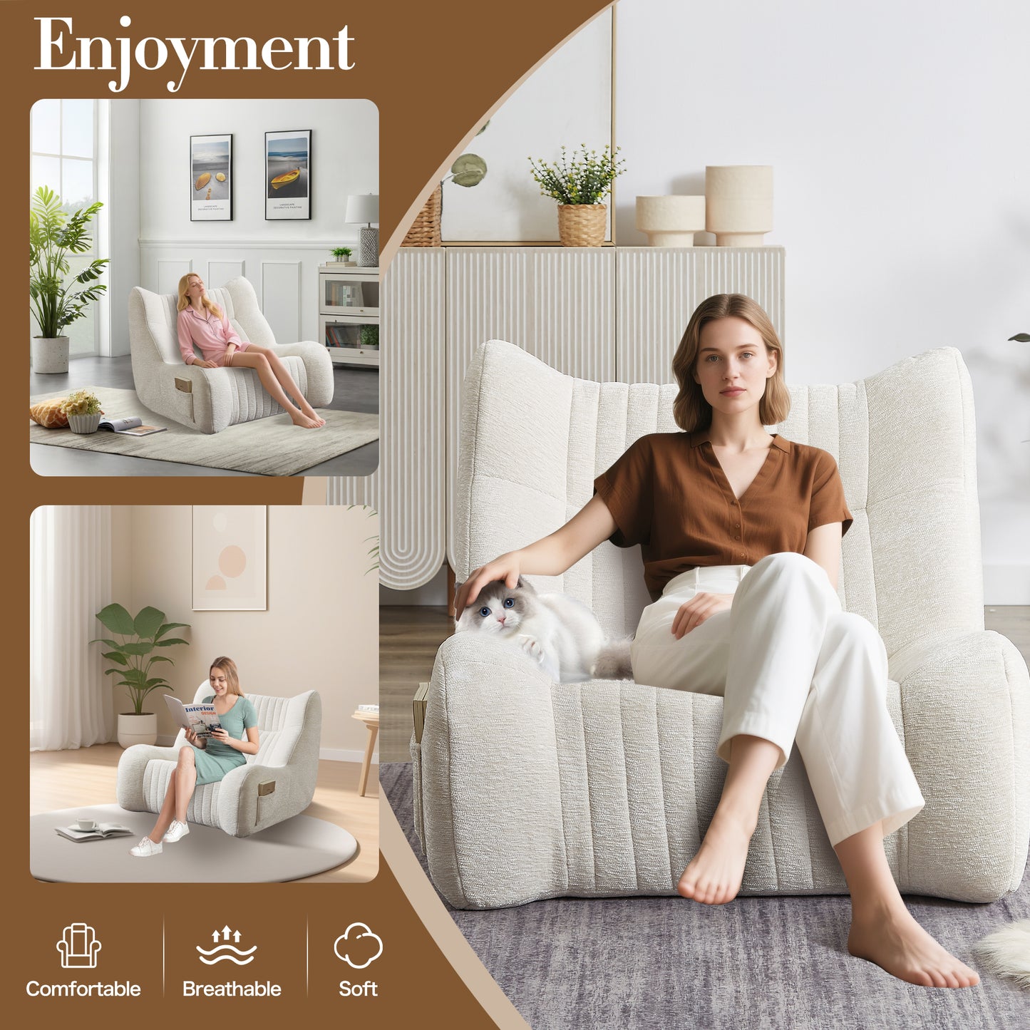 Bean Bag Chair for Adults with Armrests - Oversized Comfy Beanbag Lounge Lazy Floor Sofa Accent Chair for Living Room, Bedroom image 3