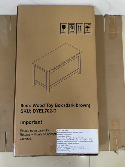 Kids Wooden Toy Box Storage with Safety Hinged Lid for Ages 2+ (Coffee) image 3