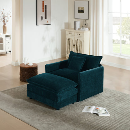 Modern Accent Chair with Ottoman, Living Room Club Chair Chenille Upholstered Armchair, Reading Chair for Bedroom, Blue Chenille image 1