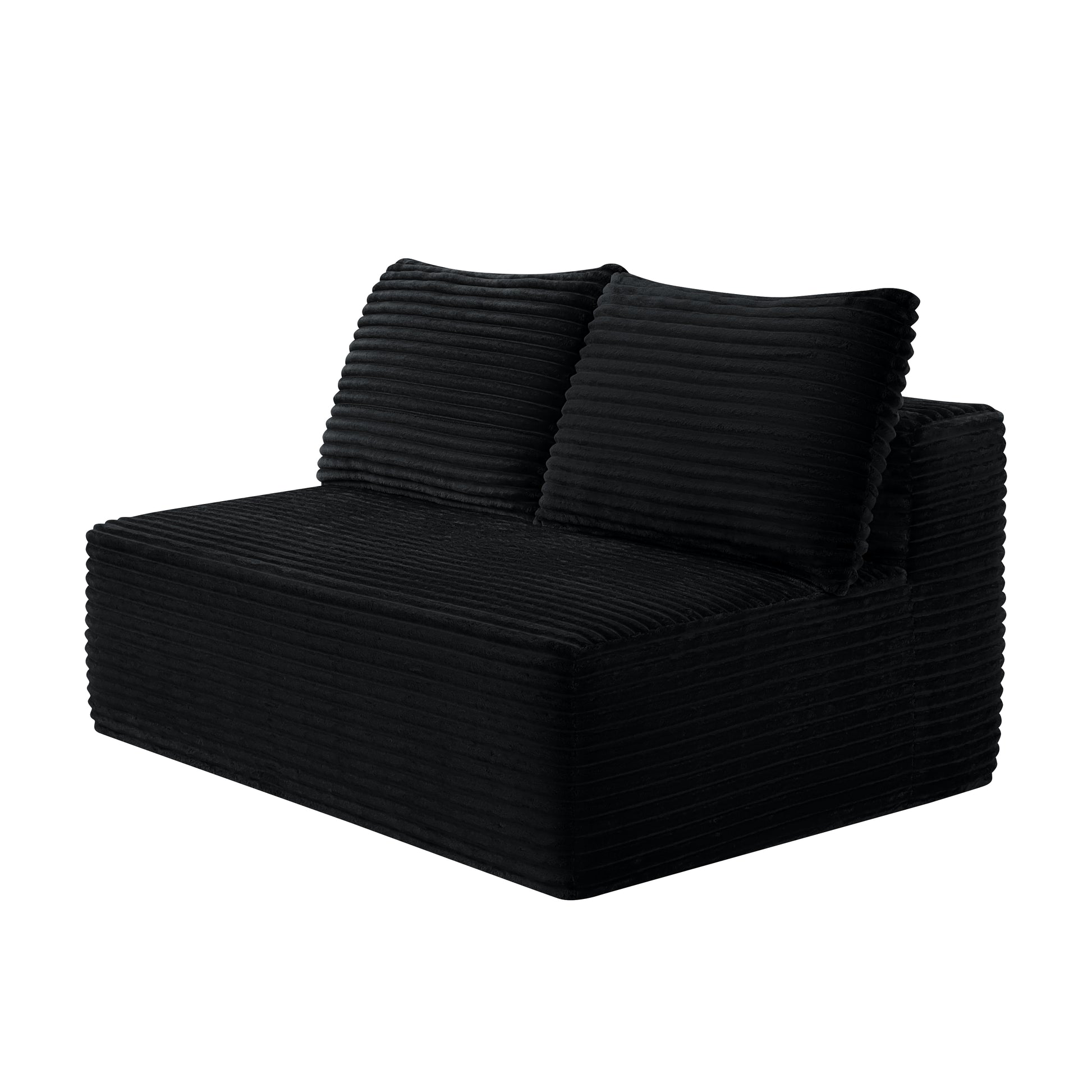 58-inch 2 seat median longue with plush grey velvet, cup holder, flexible matching, mainly for living room use.,(Plush Fabric),Black image 3
