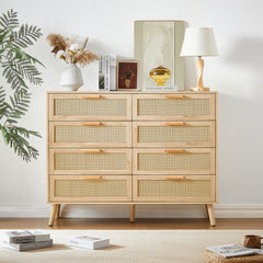 Natural Kitchen Storage Cabinet with Rattan Decorative Doors - 31.5"W