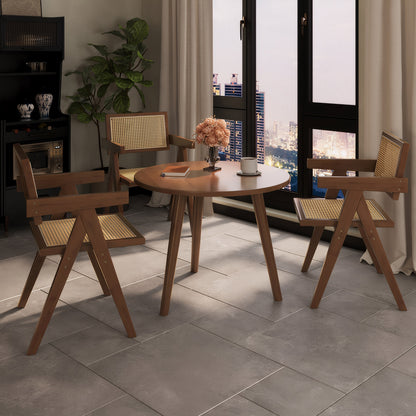 Modern Mid Century Dining Chairs Set of 2, Rattan Accent Chairs, Comfy Armchairs, Outdoor Wood Chairs with Armrest for Bedroom Living Room Reading Room Dining Kitchen, Brown image 4