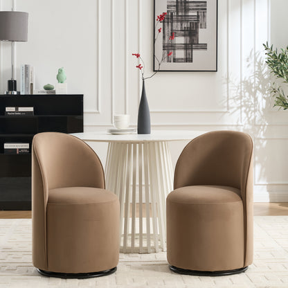 Set Of 1 Upholstered Kitchen & Dining Room Barrel Chair, Mid Century Modern Round Velvet Dining Chair, 360 Degree Swivel Comfy Armless Accent Makeup Vanity Side Chair for Bedroom Living Room image 4