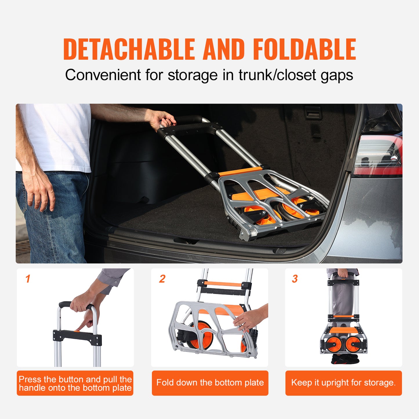Folding Hand Truck, 275 lbs Load Capacity, Aluminum Portable Cart, Convertible Hand Truck and Dolly with Telescoping Handle and PP+TPR Wheels, Ultra Lightweight Super Strong for Moving Warehouse image 2
