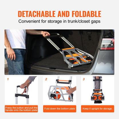 Folding Hand Truck, 275 lbs Load Capacity, Aluminum Portable Cart, Convertible Hand Truck and Dolly with Telescoping Handle and PP+TPR Wheels, Ultra Lightweight Super Strong for Moving Warehouse image 2