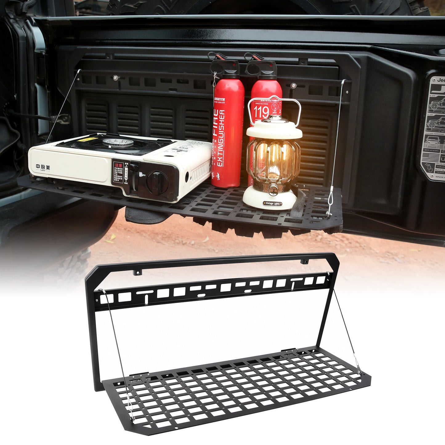 Tailgate Table Foldable Rear Cargo Shelf Compatible with Jeep Wrangler 2007-2017 JK JKU & 2018-2026 JL JLU (Not Fit JK Models with Stock Subwoofer) image 10