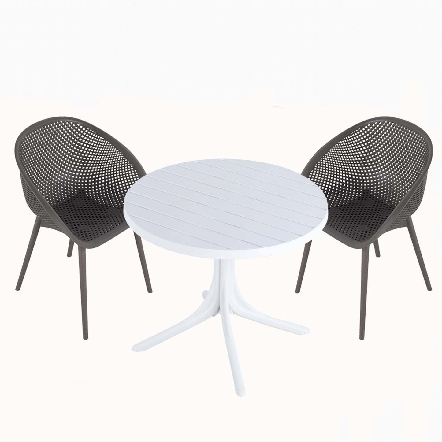 Summer - 2-Pack Warm Grey Modern Lounge Chairs – Indoor/Outdoor All-Weather PP Plastic with 36 Inch Indoor/Outdoor Modern White Round PP Table image 5