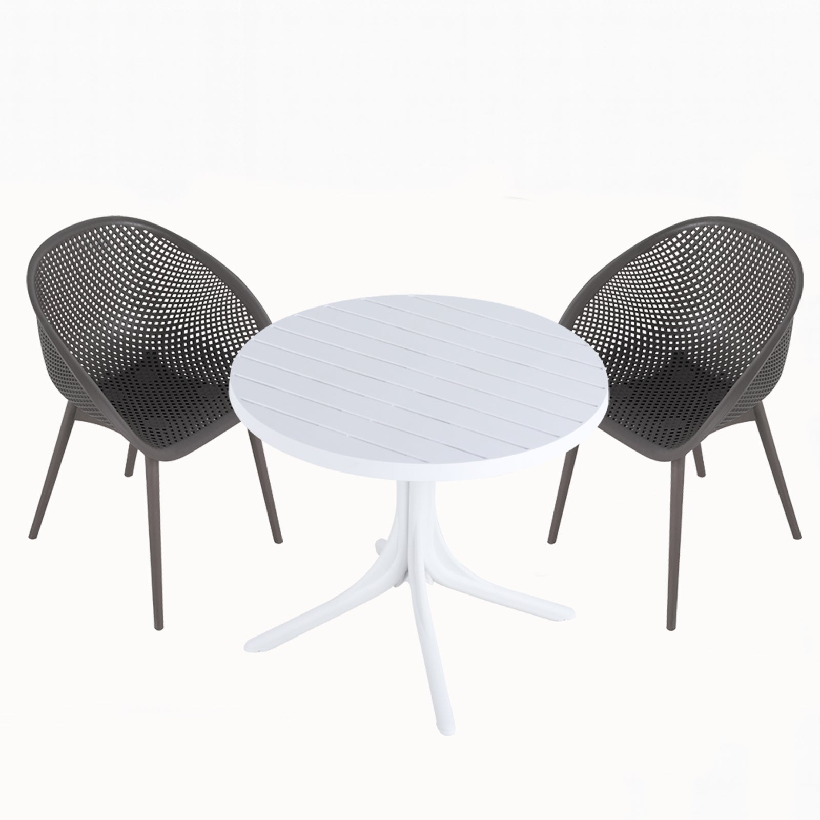 Summer - 2-Pack Warm Grey Modern Lounge Chairs – Indoor/Outdoor All-Weather PP Plastic with 36 Inch Indoor/Outdoor Modern White Round PP Table image 5