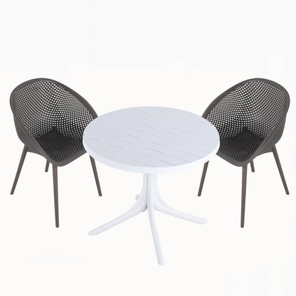 Summer - 2-Pack Warm Grey Modern Lounge Chairs – Indoor/Outdoor All-Weather PP Plastic with 36 Inch Indoor/Outdoor Modern White Round PP Table image 5