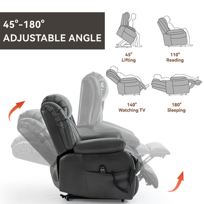 Dual Motor Infinite Position Up to 350 LBS Electric Medium size Leatheraire Grey Power Lift Recliner Chair with 8-Point Vibration Massage and Lumbar Heating image 6