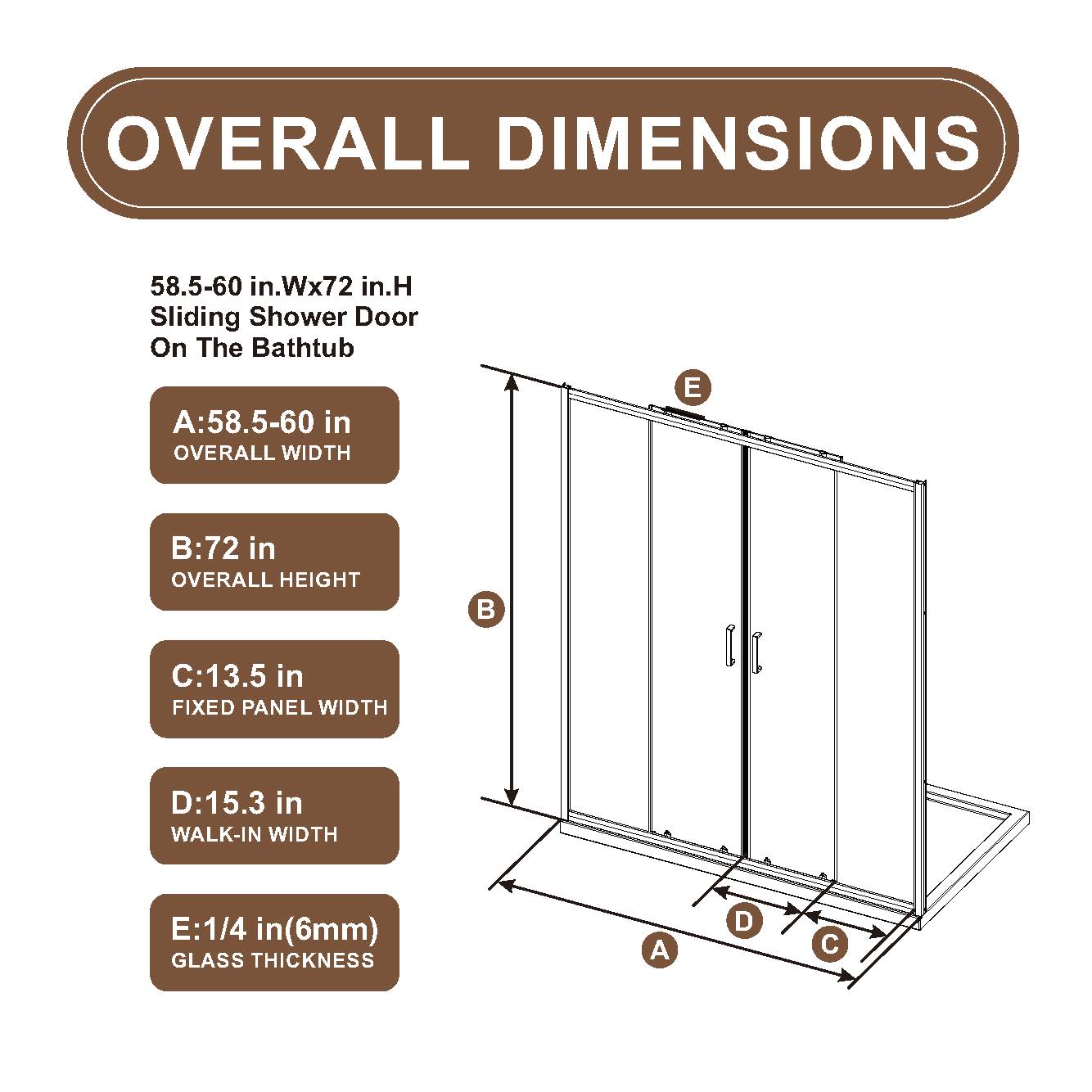 Framed Shower Sliding Door 60"x72", 4-Panel Center Opening Double Sliding Shower Door, 1/4" (6mm) Tempered Glass, Aluminum Frame with Stainless Steel Handles & Smooth Double Rollers, Black image 7