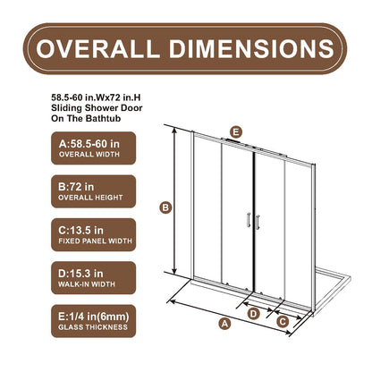 Framed Shower Sliding Door 60"x72", 4-Panel Center Opening Double Sliding Shower Door, 1/4" (6mm) Tempered Glass, Aluminum Frame with Stainless Steel Handles & Smooth Double Rollers, Black image 7