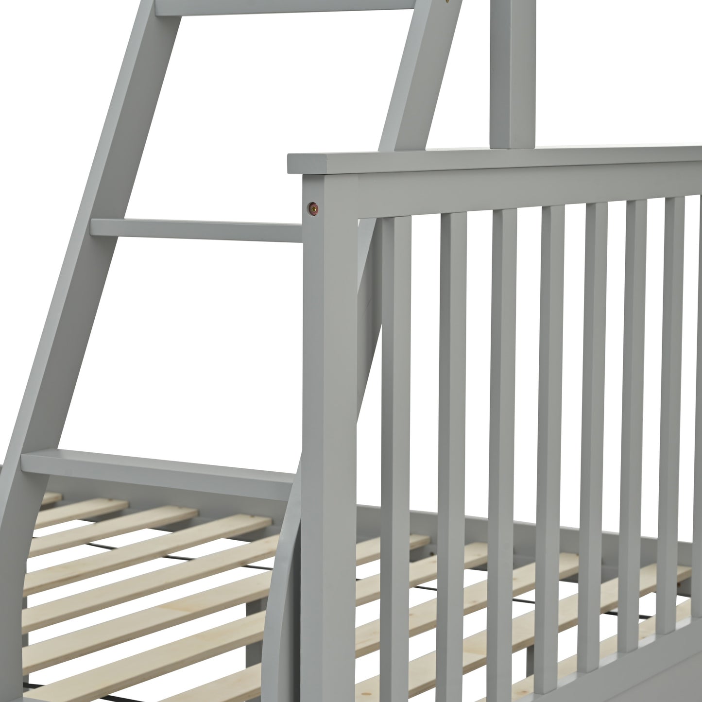 Twin Over Full Bunk Bed with Storage Drawers, Wooden Bunk Bed with Ladder and Safety Guard Rails –Gray image 8