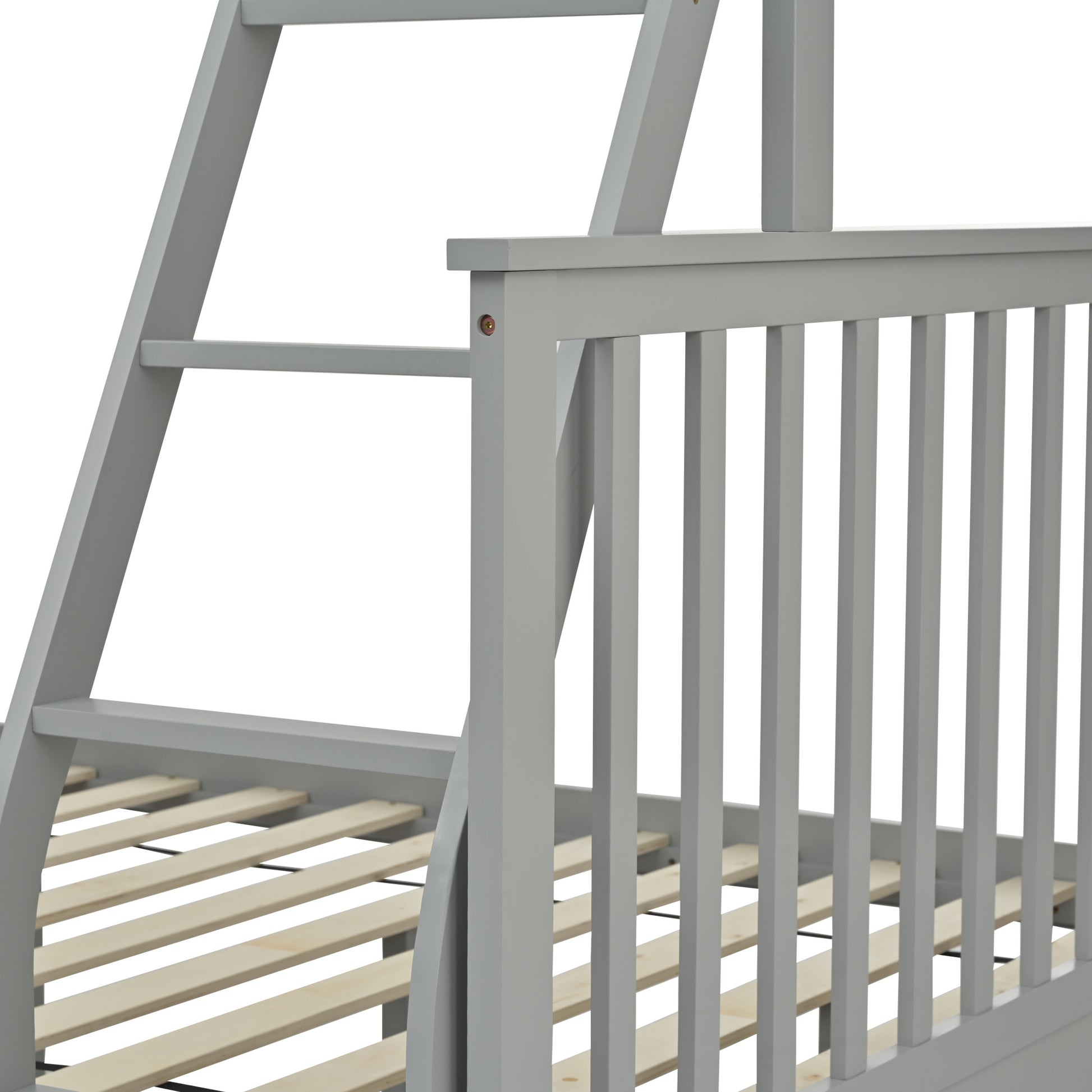 Twin Over Full Bunk Bed with Storage Drawers, Wooden Bunk Bed with Ladder and Safety Guard Rails –Gray image 8