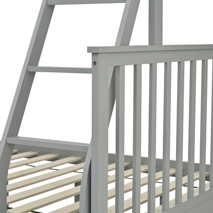 Twin Over Full Bunk Bed with Storage Drawers, Wooden Bunk Bed with Ladder and Safety Guard Rails –Gray image 8
