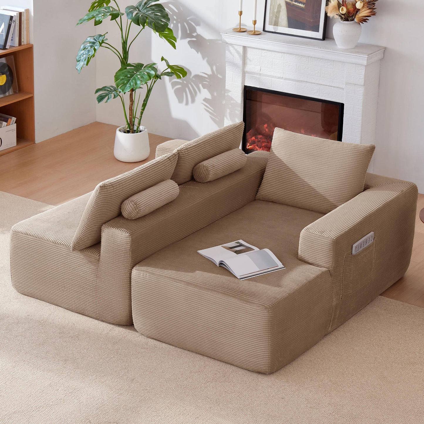 96.9" Cloud Sectional Couch with L-Shape Chaise,Modern Modular Sofa with Deep Seat, Upholstered Couches for Living Room Bedroom,No Assembly Required, (Corduroy Fabric),Camel,Right image 3