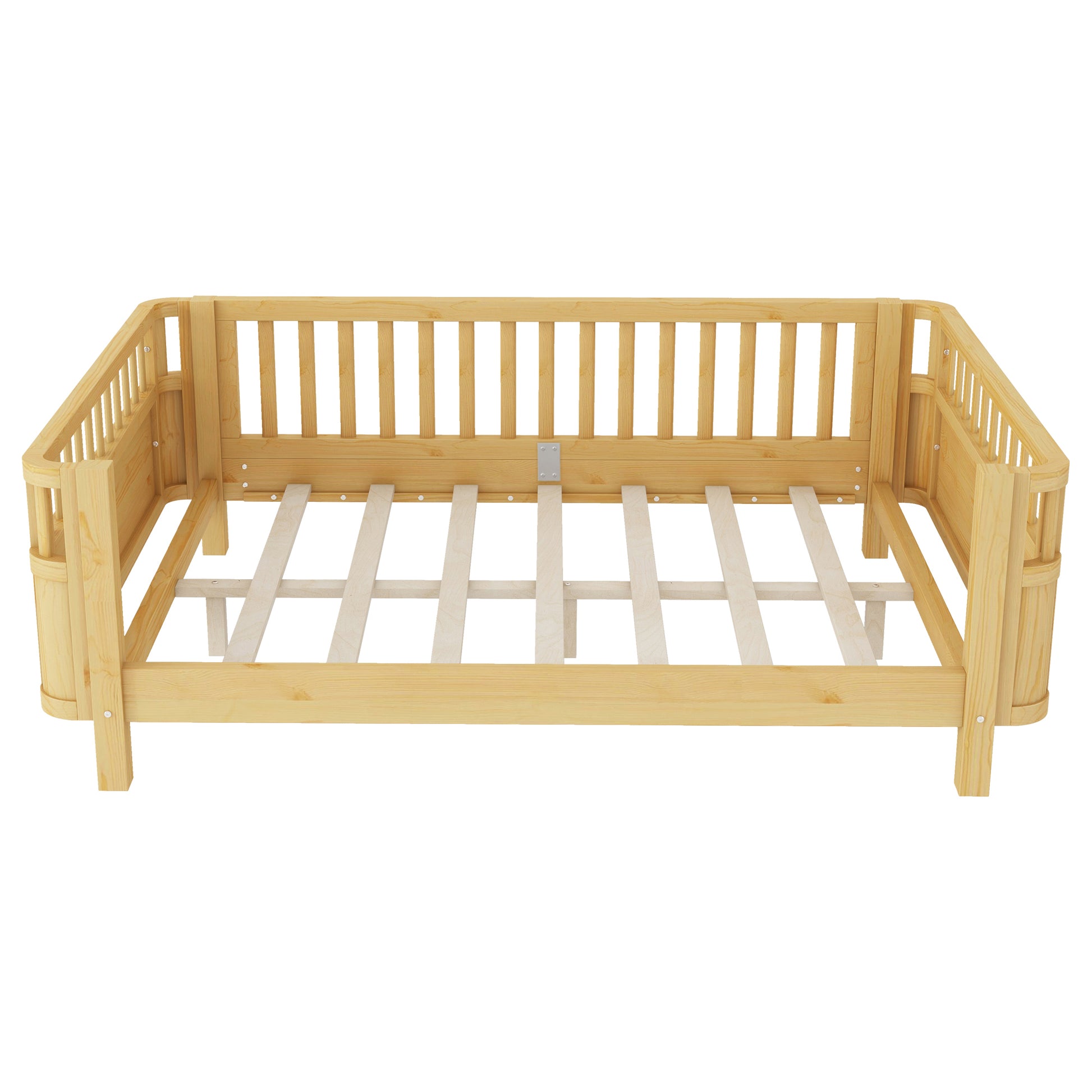 Full Size Wood Platform Bed for Kids, Wood Low Profile Full Bed with Rails for Girls and Boys, Natural (Patented Design, Old SKU W2593P233781) image 12
