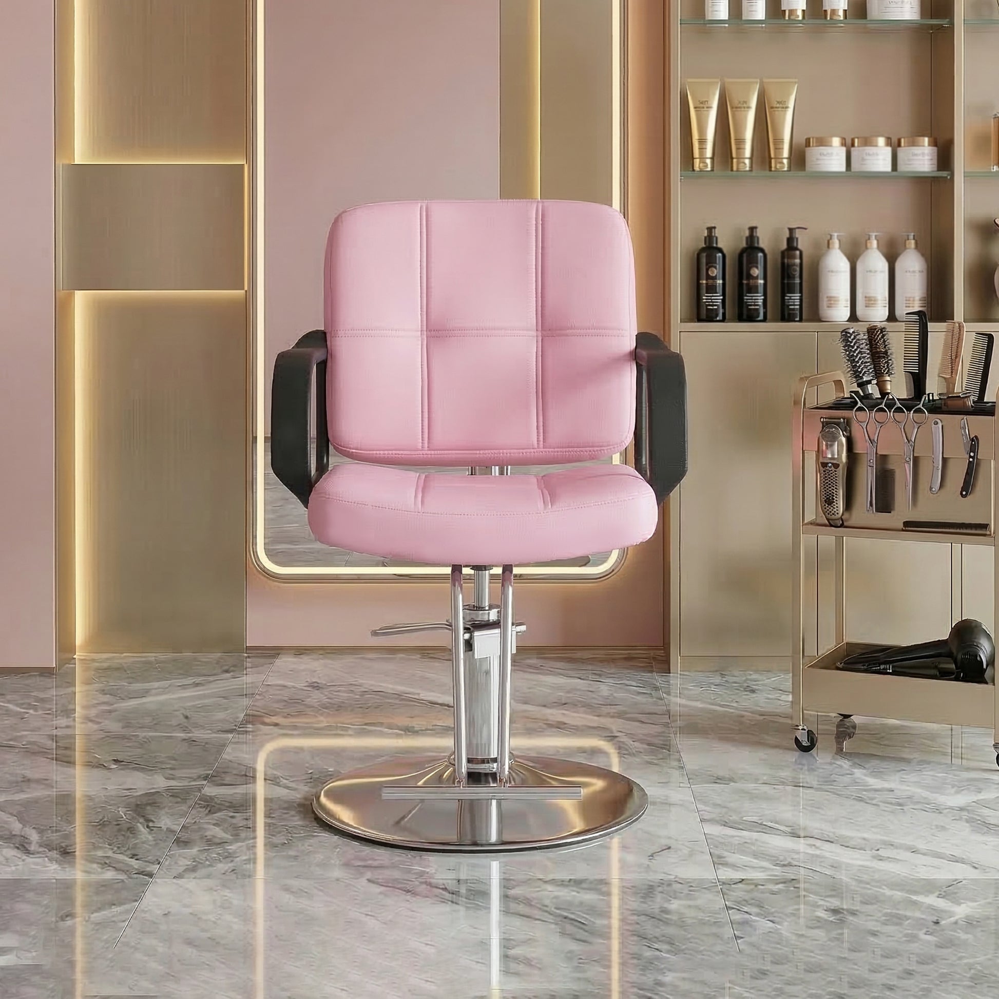 Barber Chair for Hair Stylist- 360° Swivel, Adjustable Height, Capacity 350 LBS with Heavy Duty Hydraulic Pump,PINK image 2