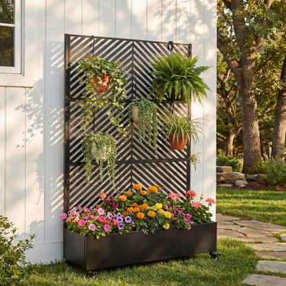 Metal Raised Garden Bed with Wheels and Trellis,73"x47"x16" Planter Box for Climbing Plants, Vegetables & Vines, Features Privacy Screen and Drainage Holes image 1