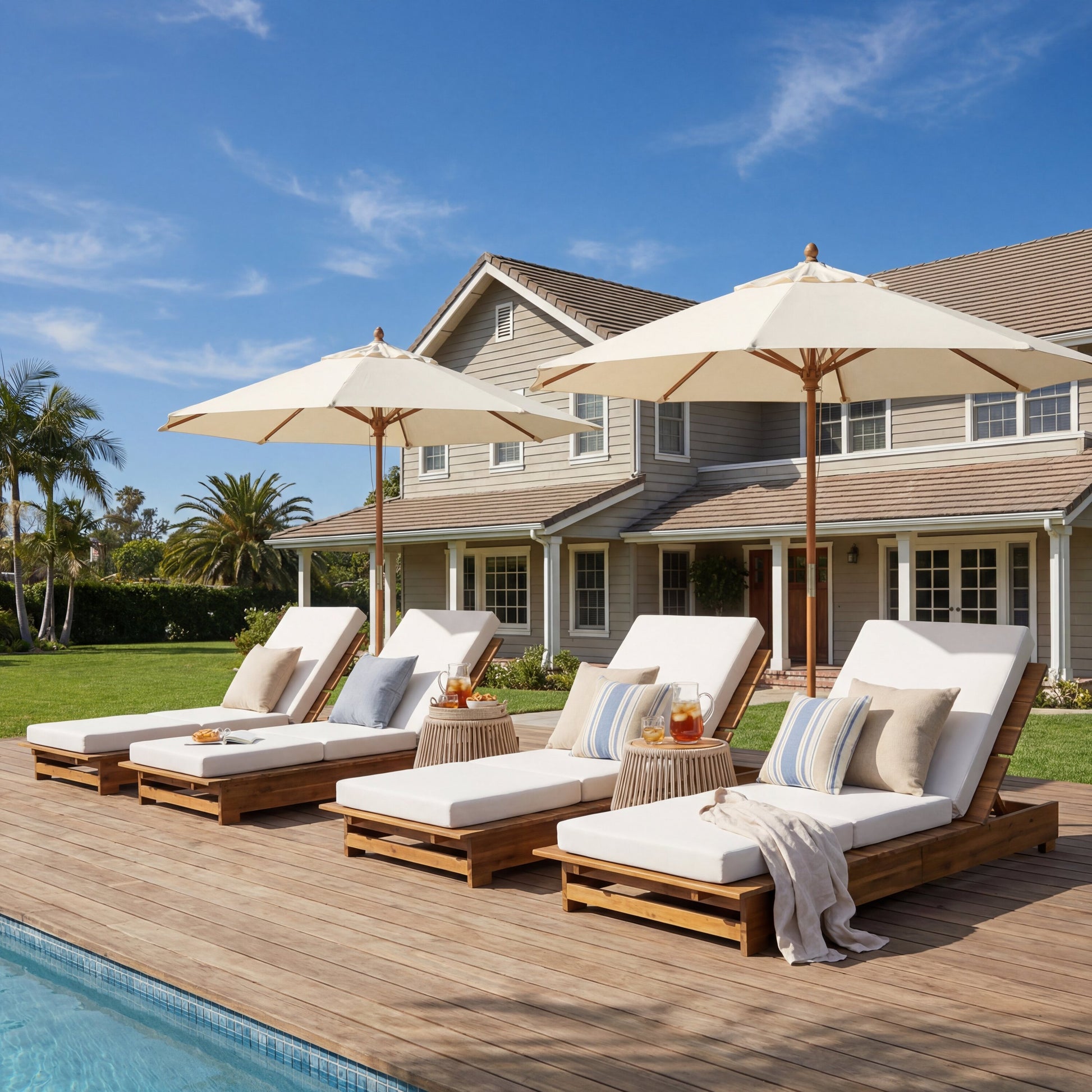 Acacia Wood Chaise Lounge with 4" Thick 3-Fold Cream Movable Cushion – Wide Teak Finish Patio Lounger, 3-Position Recliner, 400 lbs Capacity image 6
