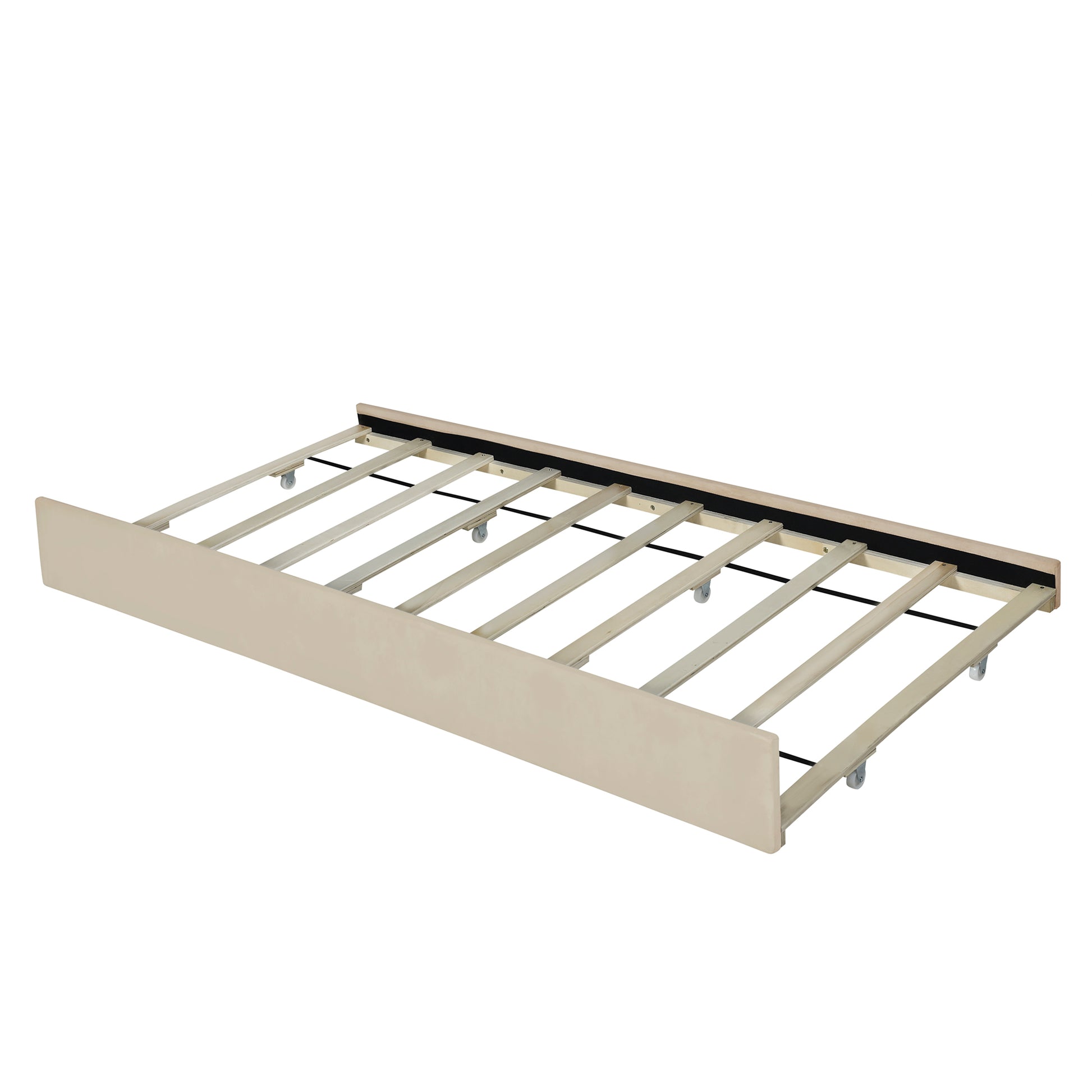 Queen Size Velvet Upholstered Platform Bed with 2 Drawers and 1 Twin XL Trundle- Beige image 11