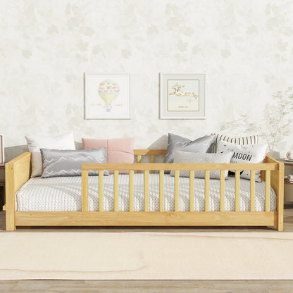 Twin size Floor Platform Bed with Built-in Book Rack,Natural(Old Sku:W504P143309) image 10