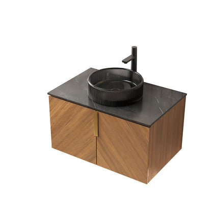 30" ARAI Black Sintered Stone with Stone Pattern Countertop and Brown Oak Cabinet, NO Basin, NO Faucet and Sink Cover image 6