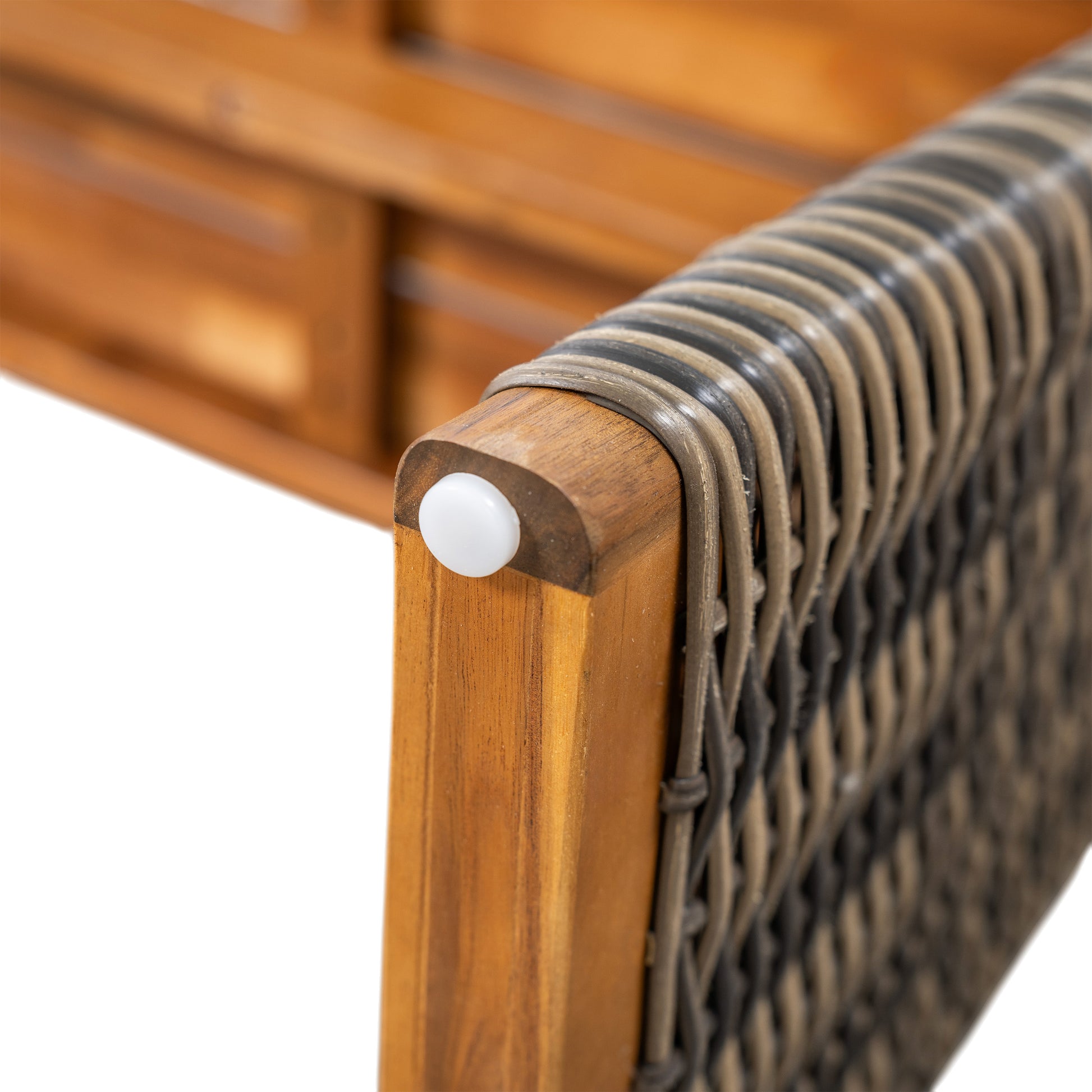 Outdoor 1pcs Acacia Wood Bench,Teak Finish+ Grey Wicker image 8