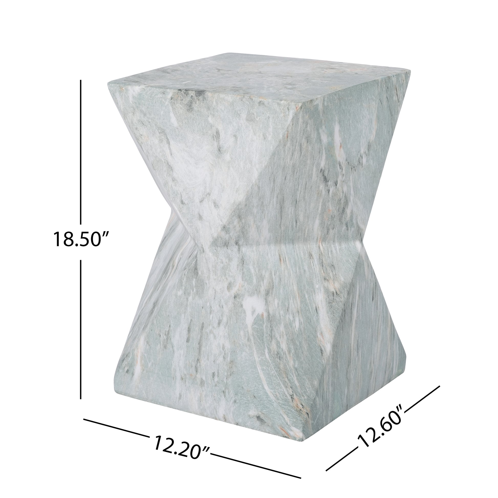 18.5"H Modern Geometric MGO Side Table, Hourglass Accent Table with Faux Marble Finish - Weather Resistant End Table for Indoor and Outdoor Use, Living Room, Bedroom & Patio, Green Marble image 4